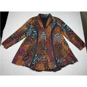 Ali Miles Women 1X Multicolor Button Front Bohemian Artsy Boho Coat Top Jacket
